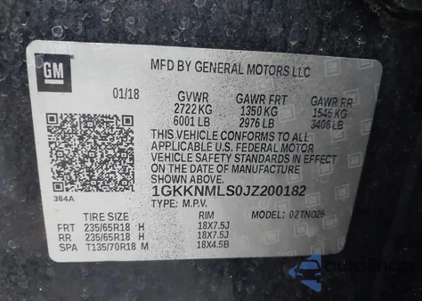 2018 GMC Acadia Slt-1 from USA, damaged, VIN 1GKKNMLS0JZ200182